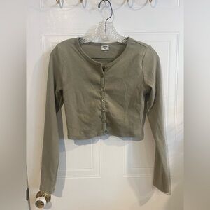 Cropped Button-Front Cardigan - Olive Green from artiza